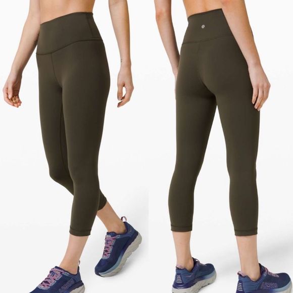 Lululemon Wunder Train High-Rise Crop 21" Dark Olive Leggings - Picture 1 of 4